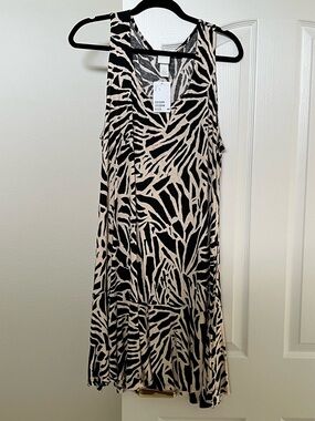 H&M Black and Beige Animal Print Midi Tank Dress